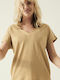 Garcia Jeans Damen T-shirt mit V-Ausschnitt Beige