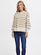 Fransa Women's Long Sleeve Sweater Striped Beige