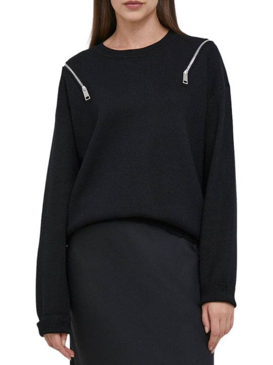 DKNY Damen Langarm Pullover mit Reißverschluss Schwarz