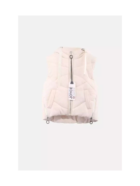 Joyce Girls Quilted Coat White Sleeveless with Ηood