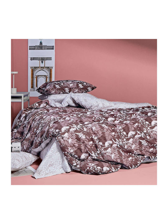 Kentia Hope Super Double Cotton Duvet Cover Set with Pillowcases 220x240 Eggplant-Light Pink
