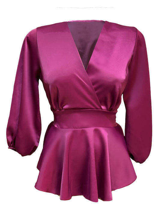 Fashion Vibes pentru Femei Bluză din Satin cu Mânecă 3/4 Roz