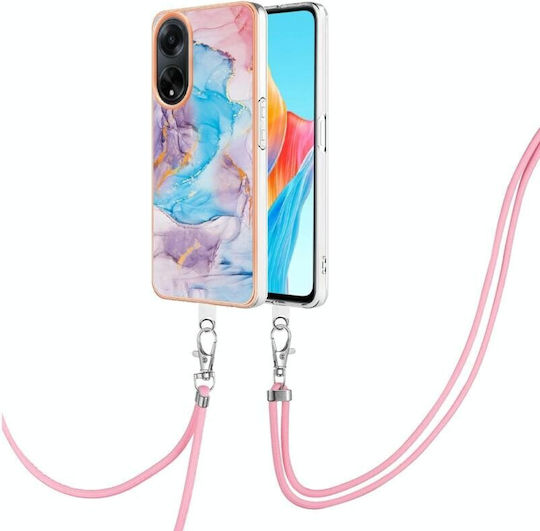 Electroplating Marble Задна корица Пластмаса с Каишка Син (Oppo A98)