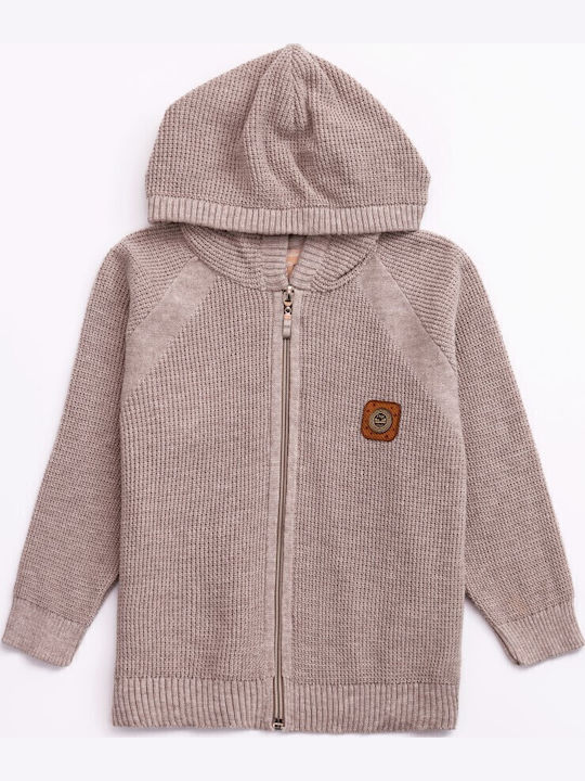 Kids Cardigan Knitted with Hood Beige