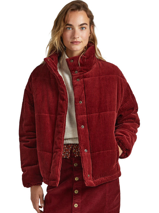 Kurz Damen Puffer Jacke für Winter Burgundisch