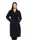 Biston Γυναικείο Μαύρο Παλτό με Ζώνη