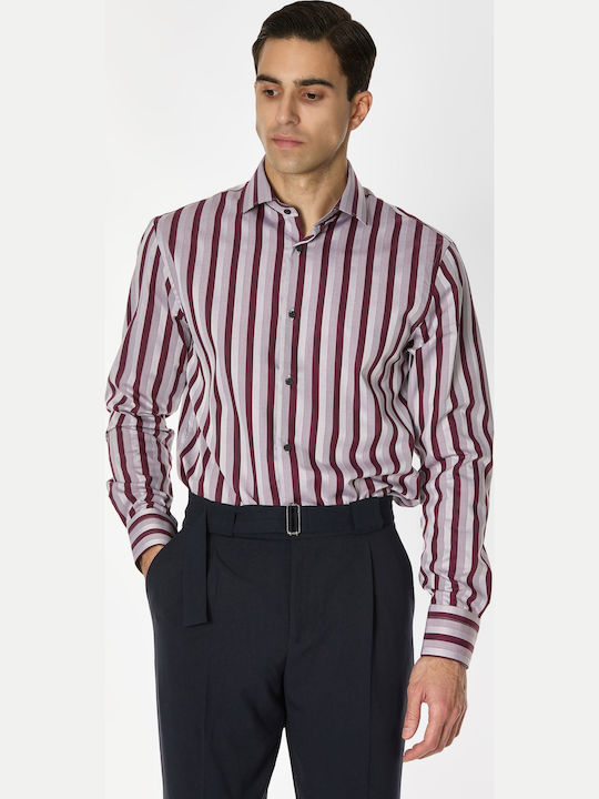 Long-sleeved Cotton Shirt Striped Purple