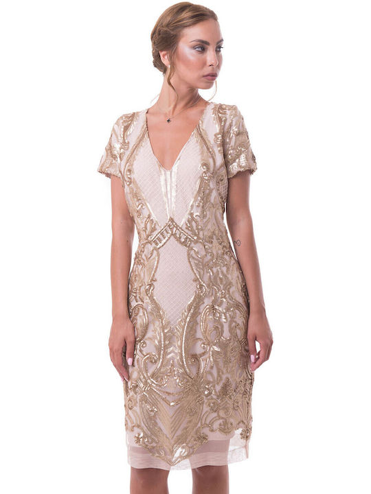 C. Manolo Dress with Sequins Wedding - Christening Beige