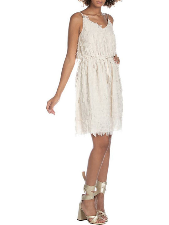 Relish Valencia Mini Evening Dress with Lace Beige
