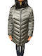 Lang Damen Parka Jacke mit pelziger Kapuze für Winter Gray