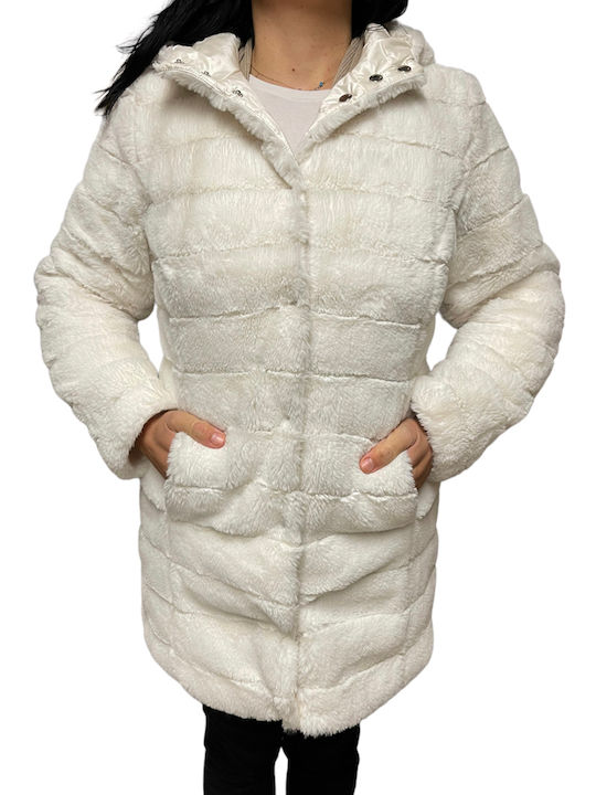 Rino&Pelle Arista Women's Long Lifestyle Jacket for Winter with Hood White