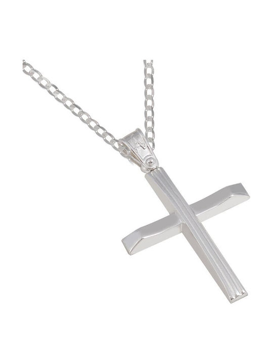 Herren Weißgold Kreuz 14K mit Kette