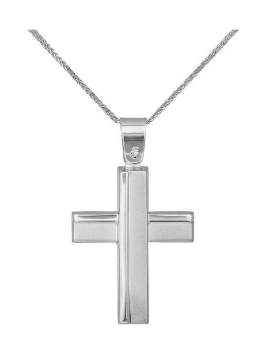 Men's White Gold Cross 9K with Chain