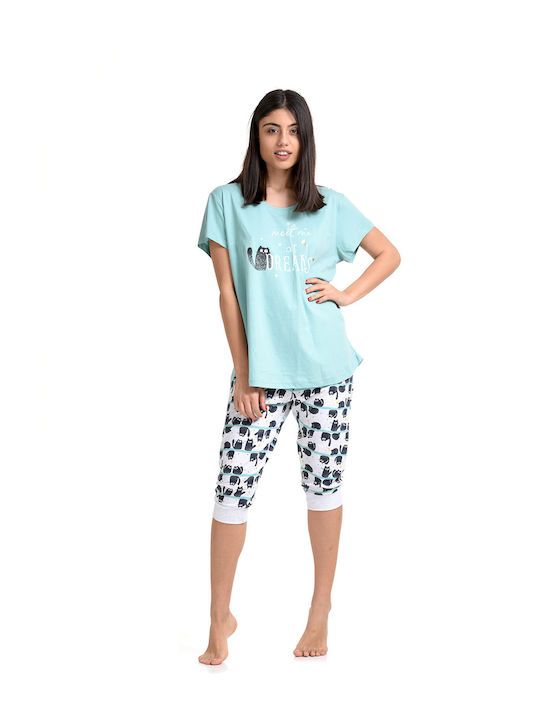 Vienetta Secret Summer Women's Pyjama Set Cotton Turquoise Vienetta Vienetta