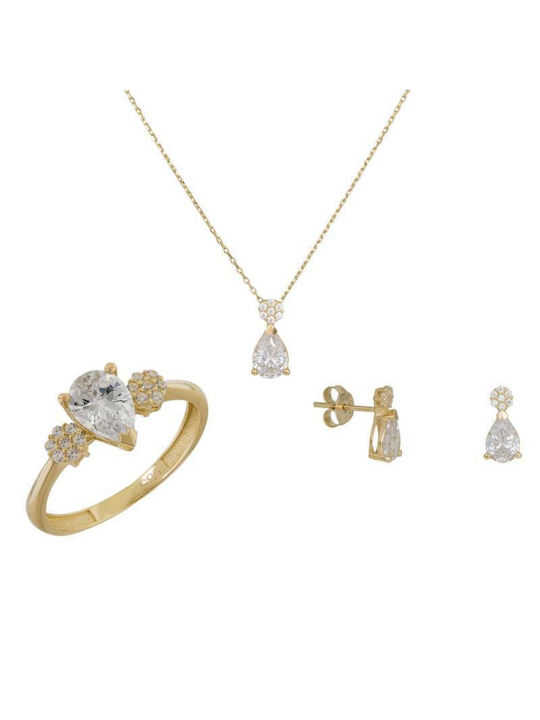 Gold Set Ring , Necklace & Earrings with Stones 14K