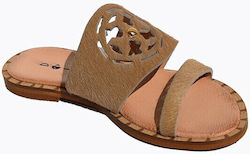 Dolce Leather Beige Women's Flat Sandals