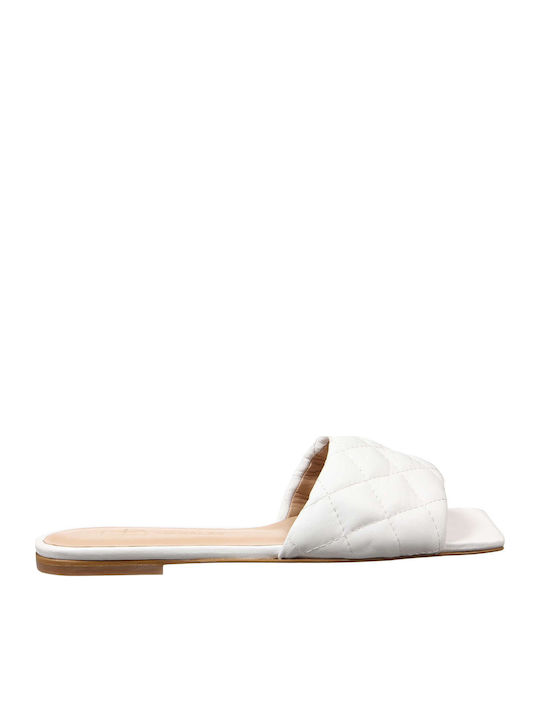 Leather Women's Flat Sandals in White Color