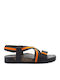 Leder Flache Sandalen für Damen mit Riemen in Orange Farbe