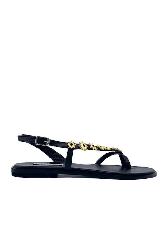 Sofia Manta Leather Women's Flat Sandals in Bla...