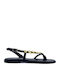 Leder Flache Sandalen für Damen in Schwarz Farbe