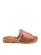 Leather Women's Flat Sandals in Tabac Brown Color