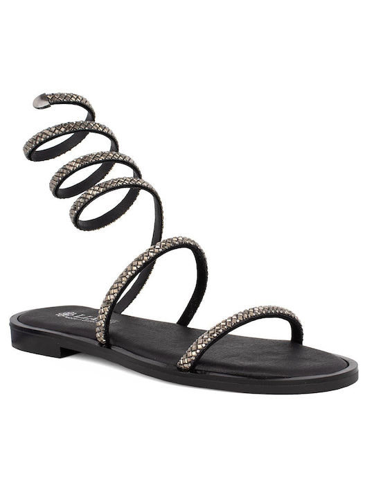 Lias Mouse Anatomic Leather Women's Sandals with Strass Black