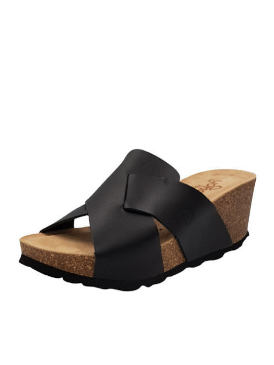 Mora 001 Anatomic Women's Leather Platform Wedge Sandals Black