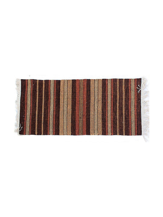 Rug Rectangular Wool with Fringes Brown