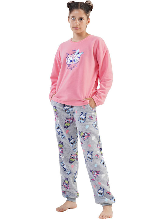 Vienetta Secret Παιδική Πιτζάμα Χειμωνιάτικη Fleece Ροζ