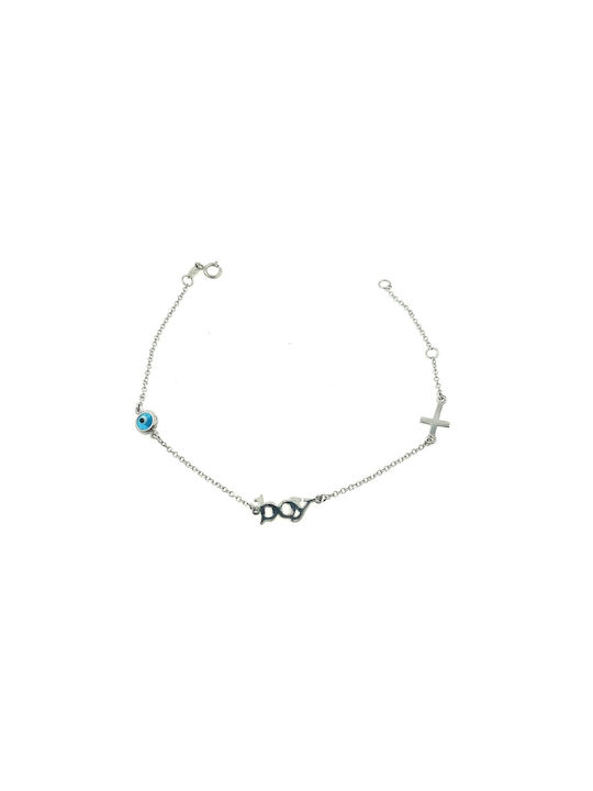 Χρυσόλιθος Kids White Gold Chain Bracelet 9K with Evil Eye for Girl