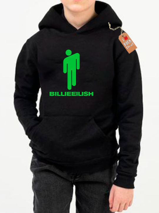 Kids Sweatshirt with Hood and Pockets Black Billie Eilish Stickman