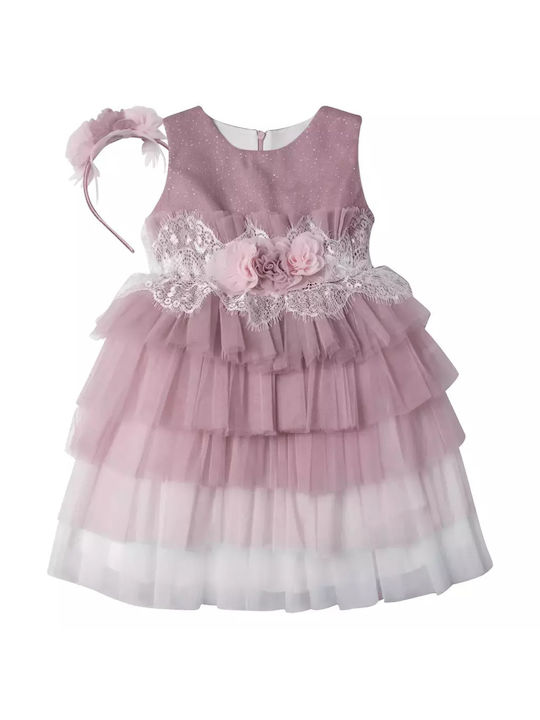 Online Puse Baptism Clothing Set with Hair Accessories & Dress made of Tulle 2pcs