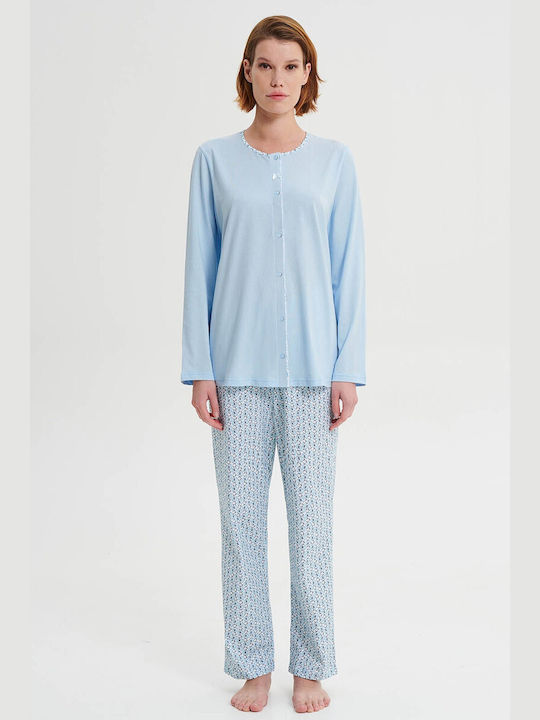 Vamp Winter Damen Pyjama-Set Baumwolle Hellblau