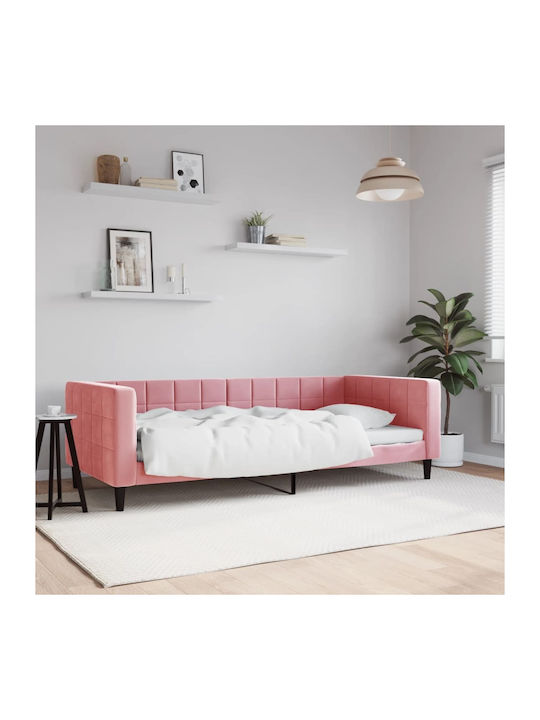 Sofa Bed Single Upholstered with Fabric Pink wi...