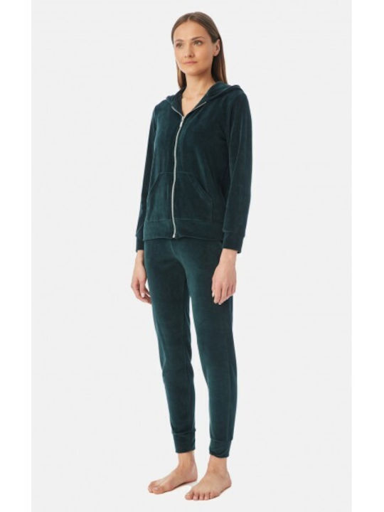 Minerva Winter Baumwolle Damen Pyjama-Hose Grün