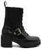 Leather Medium Heel Women's Boots with Zipper Black