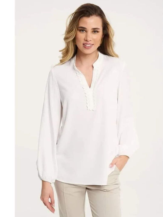 SheX Damen Bluse Langärmelig Weiß