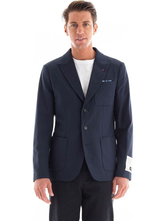 Peak Lapel Blazer Men's Winter Suit Jacket Blue