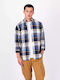 Long Sleeve Flannel Overshirt in Regular Fit Checked Navy Blue