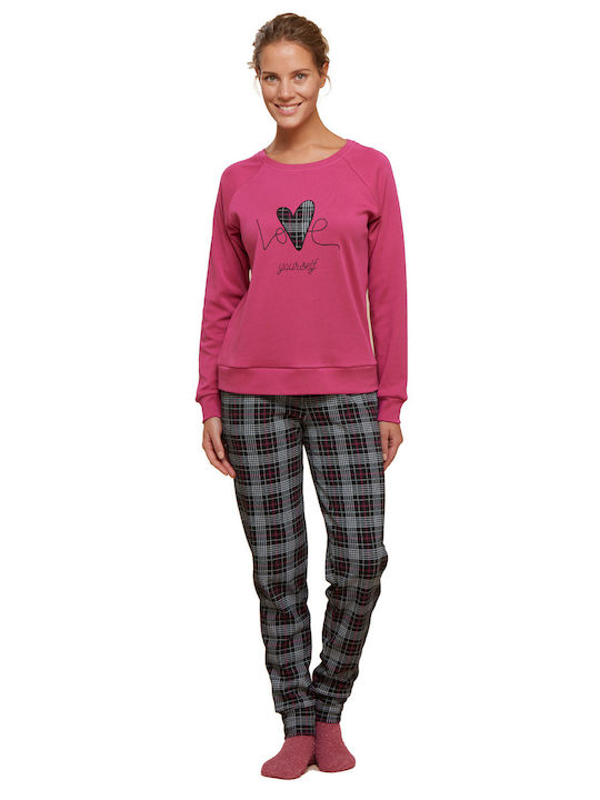 Noidinotte Winter Damen Pyjama-Set Fuchsie