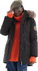 Superdry Everest Faux Women's Short Parka Jacket for Winter with Hood Black