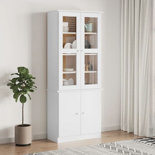 Floor-standing Living Room Display Cabinet made of Solid Wood with Glass White 77x35x186.5cm