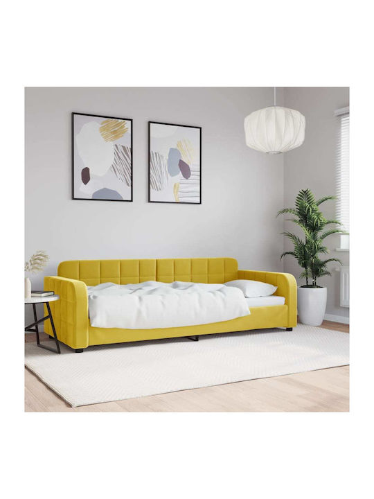 Canapea Pat Single Metalic Galben cu Lamele pentru Saltea 80x200cm