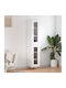 Floor-standing Living Room Display Cabinet made of Particleboard with Glass White 34.5x34x180cm