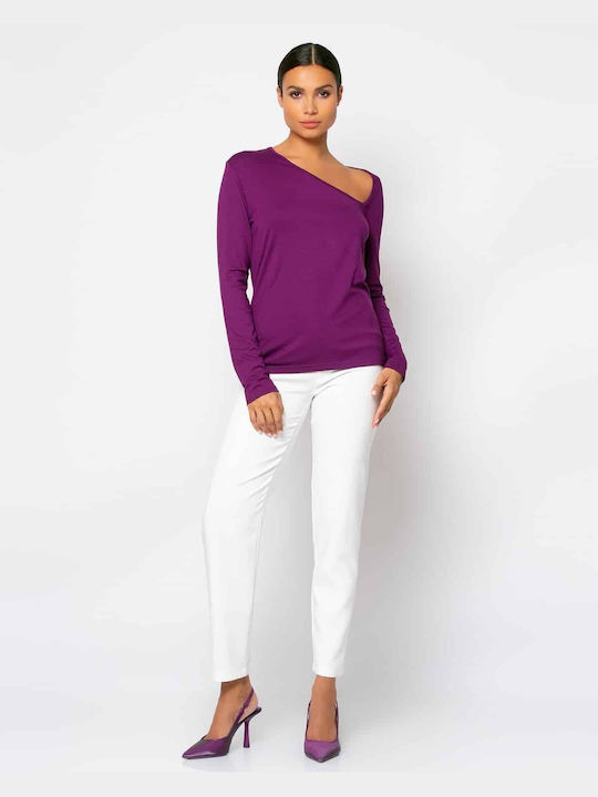 Noobass Women's Blouse Long Sleeve with V Neck Purple