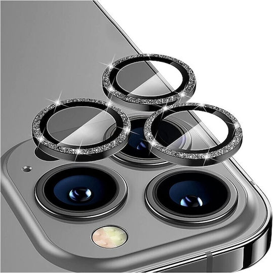 3D Metal Glitter Kameraschutz Gehärtetes Glas Black für das iPhone 15 Pro / 15 Pro Max