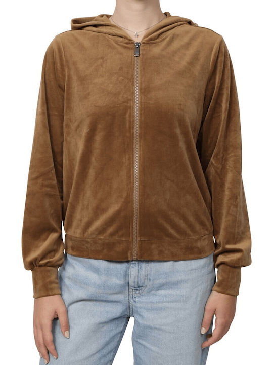 Only Rebel Women's Sweatshirt Jacket Hooded Brown