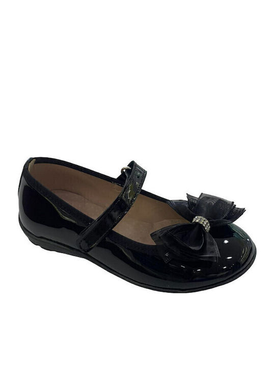 Balerini copii Anatomic cu închidere Hoop & Loop de Piele Negre