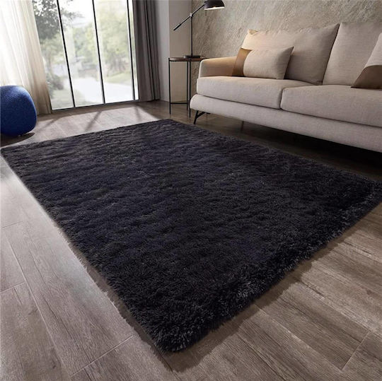 My Home Luxury Anti-slip Rug Rectangular Shaggy Furry Black