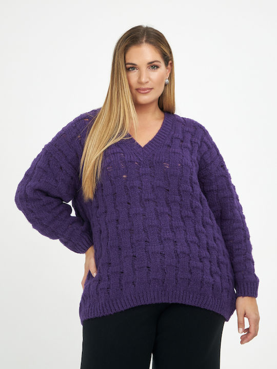 Mat Fashion Women's Long Sleeve Sport Tricotaje Sweater Purple